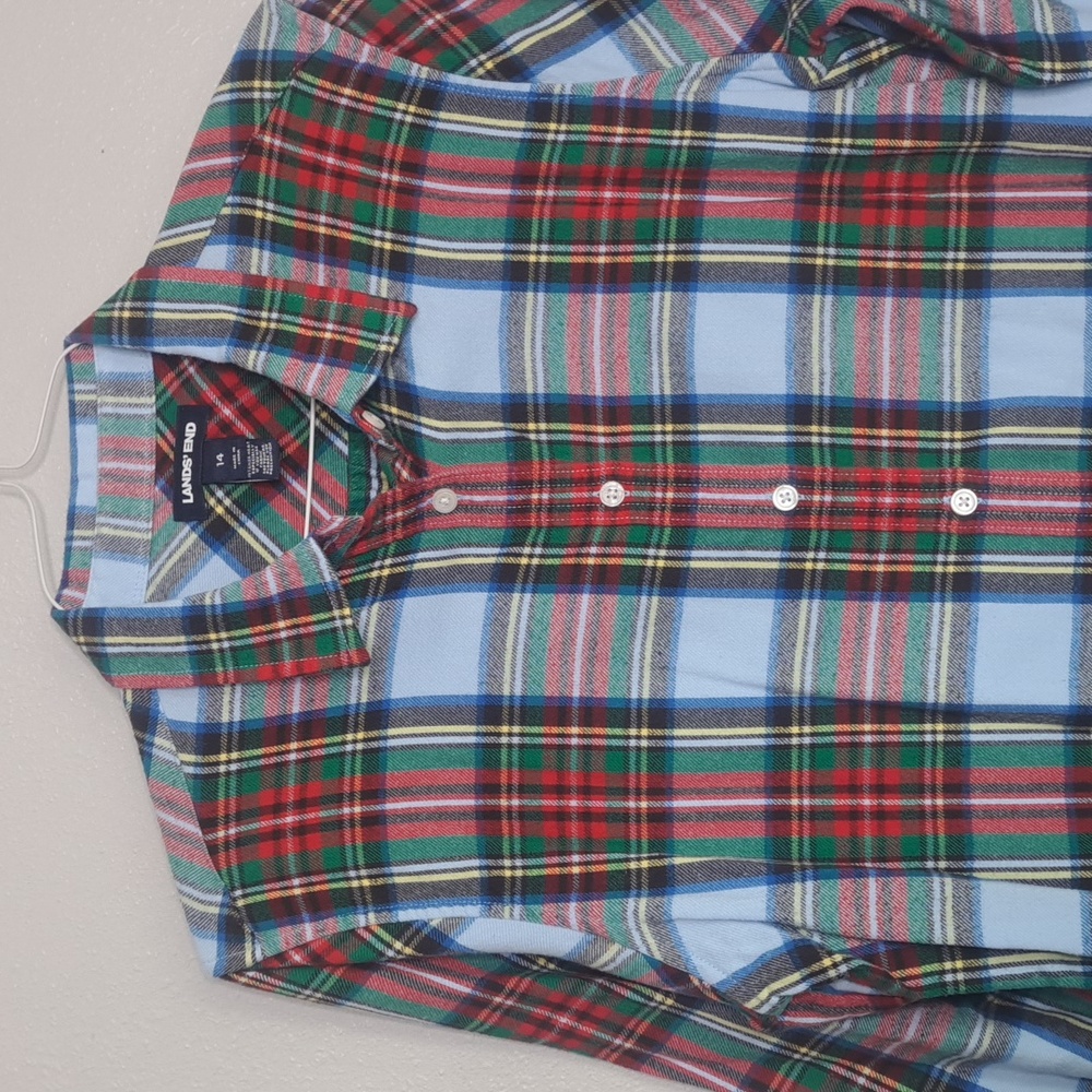 Land’s End Flannel Button-down Shirt Women's Sz 14 Large Plaid Long Slveeve - Picture 4 of 16